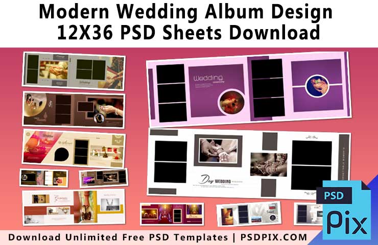 Modern Wedding Album Design 12X36 PSD Sheets Download