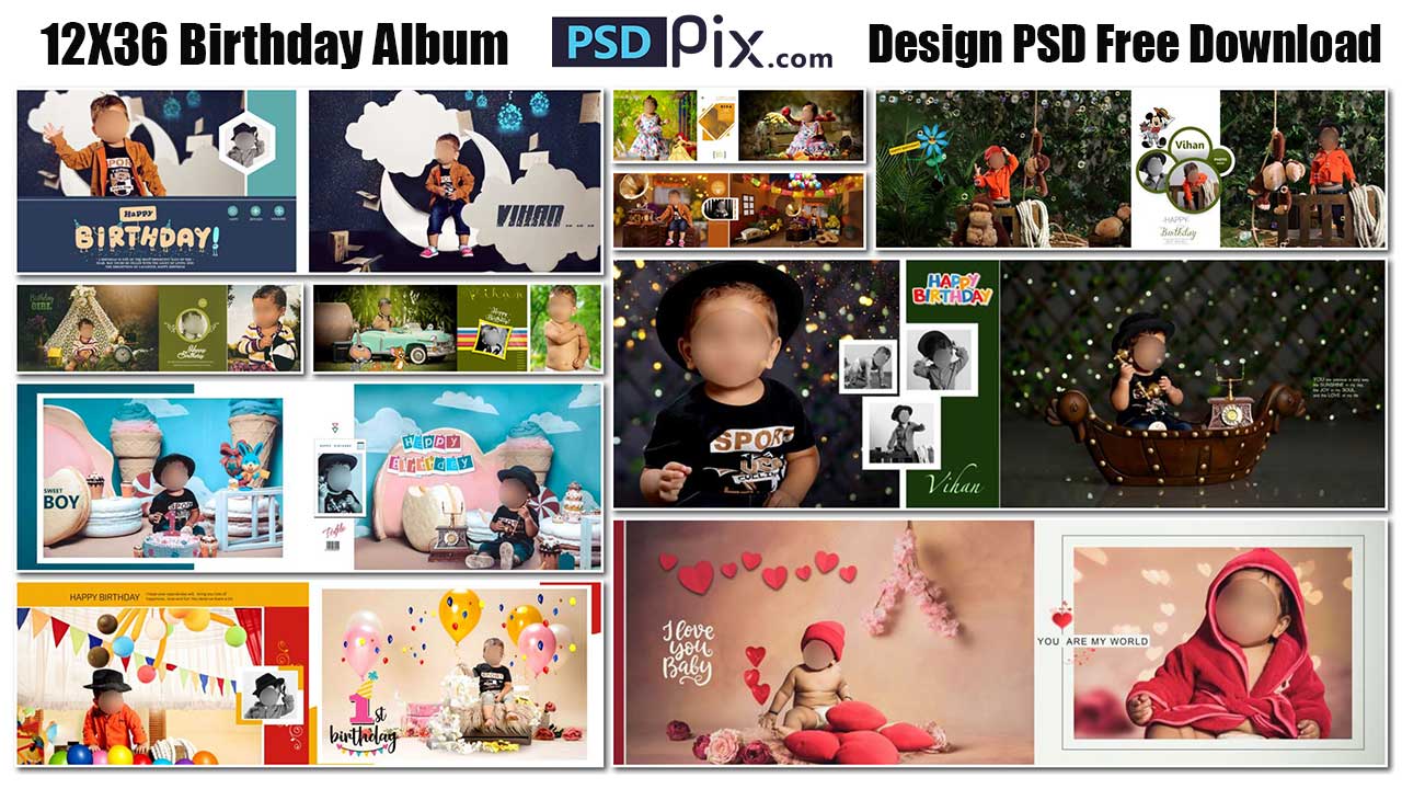 12X36 Birthday Album Design PSD Free Download 