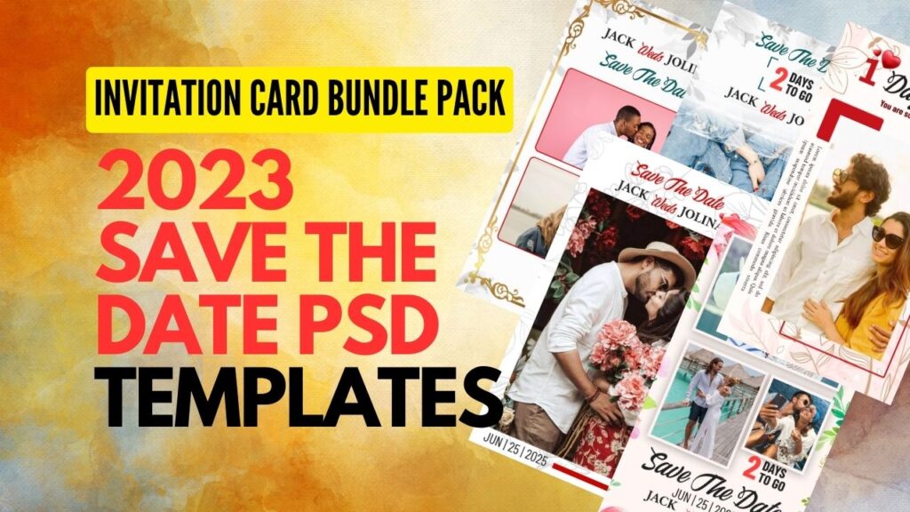 2023 Save The Date PSD Invitation Card Bundle: Editable PSD Templates in High Resolution